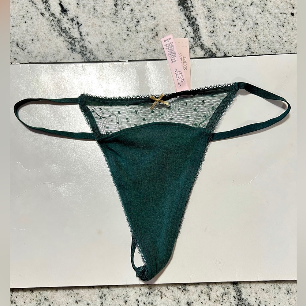 NWT Victoria’s Secret Green Mesh Lace Dot V String Thong Panties VS Medium M